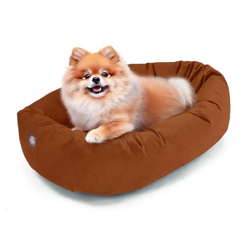 Image of Majestic Pet Suede Shredded Memory Foam Mix Calming Dog Bed Washable - Cozy Soft Round Dog Bed with Spine for Head Support - Fluffy Donut Dog Bed, 24 Inch, Rust