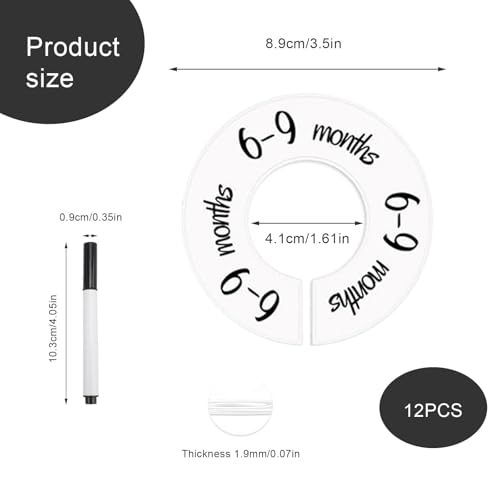 12 Stück Weiß Größentrenner Baby, AMONENZ Aufhänger Trennwand, Garderobe Tasche Teiler, mit Markierungsstift, für Kleidergrößentrennung in Bekleidungsgeschäften, Kleiderschränken, Wäscheständern