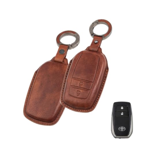 Image of Keyzone Vintage Leather Key Cover for Toyota Innova Crysta, Innova HyCross, Hilux 2 Button smart Key (VL-Brown)