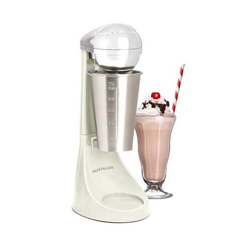 Nostalgia Two-Speed Electric Milkshake Maker and Drink Mixer, Includes 16-Ounce Stainless Steel Mixing Cup and Rod, Cream