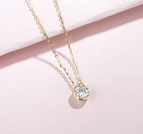 FANCIME 14k Solid Gold 1 Carat 6.5mm Moissanite Classic Bezel Set Solitaire Gemstone Pendant Necklace for Women Girls, Gold Chain 16 + 2 inch Extender3