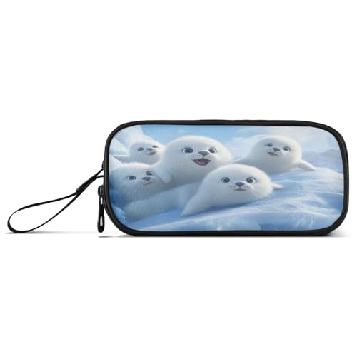 Image of ALAZA White Seal Lion Nautical Pencil Case Large Capacity Pencil Pouch Boys Girls School Office Stationery Pen Bag 3 Compartments Storage Box for Kids Adults