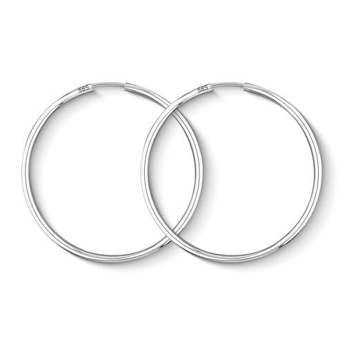 Creolen Echtgold 585 Weißgold – 40 mm, Breite 2 mm – Luxuriöse Damen Ohrringe mit Geschenkbox