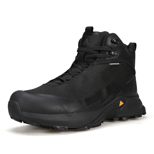 HUMTTO Men's Waterproof Hiking Boots Lightweight Mid Ankle Trekking Shoes Anti Slip Outdoor Trail Boots for Backpacking Camping Black 11.5