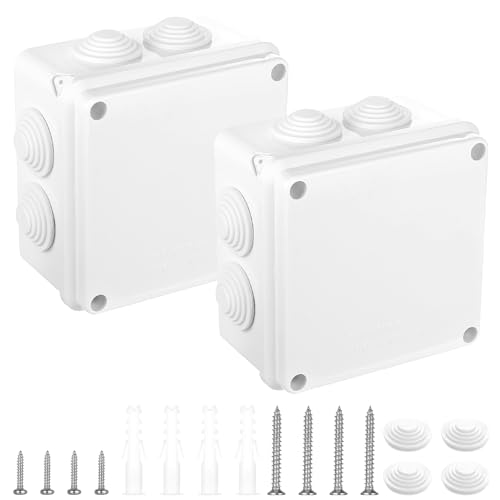 Lot de 2 boîtes de jonction étanches IP65 - Boîte de jonction extérieure étanche IP65 - Boîtier ABS - Boîte de jonction en saillie - Blanc - Boîte de distribution électrique extérieure