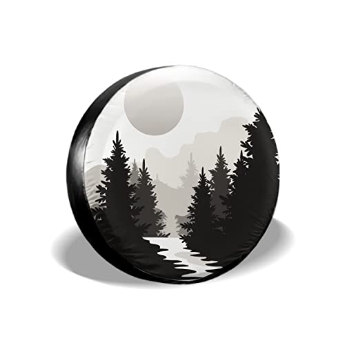 Image of Abstract Moon Spare Tire Cover Mountain Tree Waterproof Dust-Proof Universal Spare Wheel Tire Covers 17 Inch Fit for RV Trailer Truck Jeep Rv SUV Truck Camper Travel Trailer Accessories