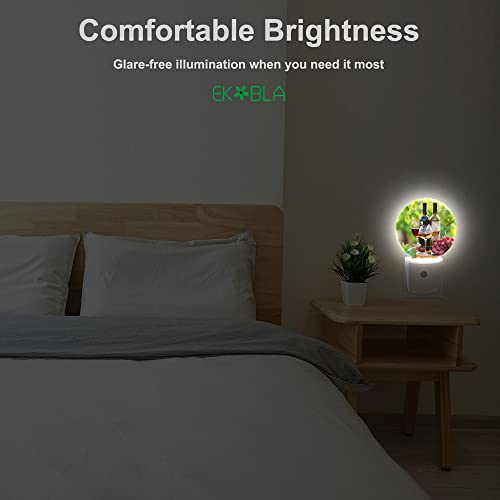Image of EKOBLA Autumn Harvest Night Light, Wine and Grapes Night Lights Plug Into Wall with Dusk to Dawn Sensor, 0.5W Sleep Friendly for Home Decor