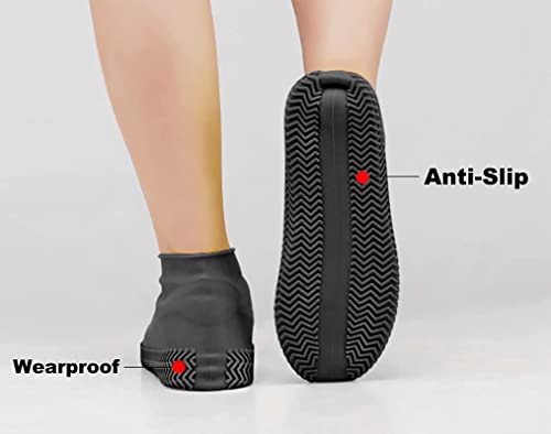 Image of Waterproof Shoe Covers for Men, Women Silicone Shoe Covers, Reusable Elastic Shoe Covers for Rain Black Medium
