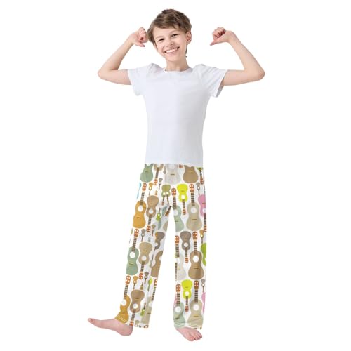 ZZXXB Guitars Pattern Boys Long Pants Soft Trousers Elastic Waist Kids Lounge Bottoms with Pockets S-XL2