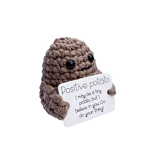 Reluen Handmade Crochet Emotional Support Potato Plush Stuffed Animal Toy with Motivational Card, Cute Funny Desk Decor and Graduation Gift for Women Friends