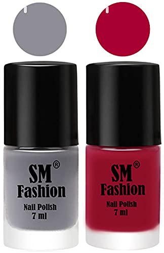 Image of Long Lasting Nail Polish | Nail Paint Combo 7 ml Each) - Set of 2 Gray-Dark Magenta