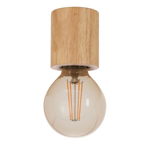 EGLO Deckenleuchte Turialdo, 1 flammige Aufbauleuchte Industrial, Vintage, Holz und Stahl, Deckenlampe in Natur, Schwarz, Aufbaulampe mit E27 Fassung, FSC zertifiziert