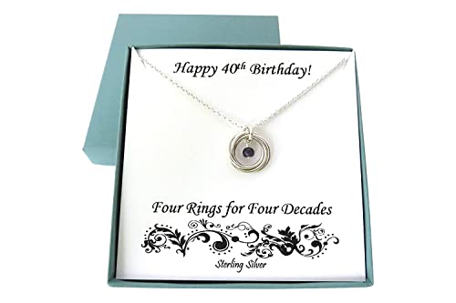 40th Birthday Gifts for Women | Sterling Silver Birthstone Necklace | 40th Birthday Gifts