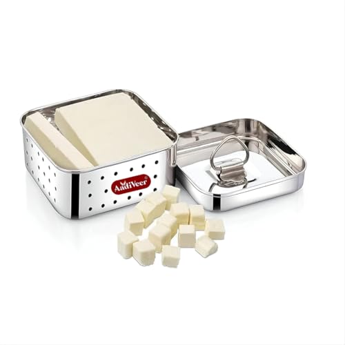 Image of Stainless Steel Paneer Maker | Tofu Maker Square Mould, Paneer Press with Lid | Whey Seperator | Big Size - 650ml