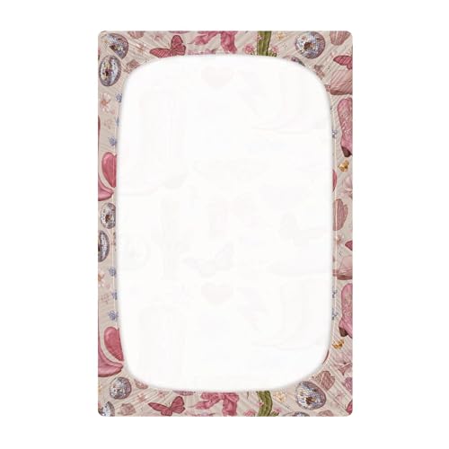 Image of Western Cowgirl Boots Vintage Crib Sheets Soft Breathable Fitted Baby Crib Sheets Mattress Cover for Girls Boys, 52 inch x 28 inch x 9 inch