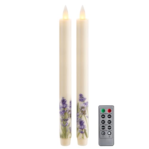 Image of Flameless Taper Candles Flickering with Remote and Timer, 3D Moving Flame Taper Candle Battery Operated to 400 Hours, 9 Inch Window Candles, (Lilac)