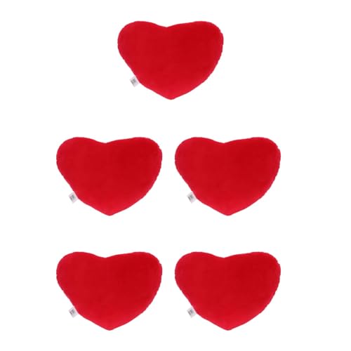 LOGOFUN 5pcs Heart Shaped Pillow Throw Plush Heart Decorative Pillow Adorable Heart Sofa Pillow for Home Office Bed Sofa Decoration - Red, 30CM