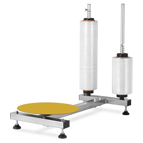 Dull Roll Manual Stretch Film Wrapping Machine with 15-inch Turntable for 12-20" Stretch Wrap Rolls, Manual Pallet Wrapper Bench for Small Business Packaging, Shipping & Warehousing