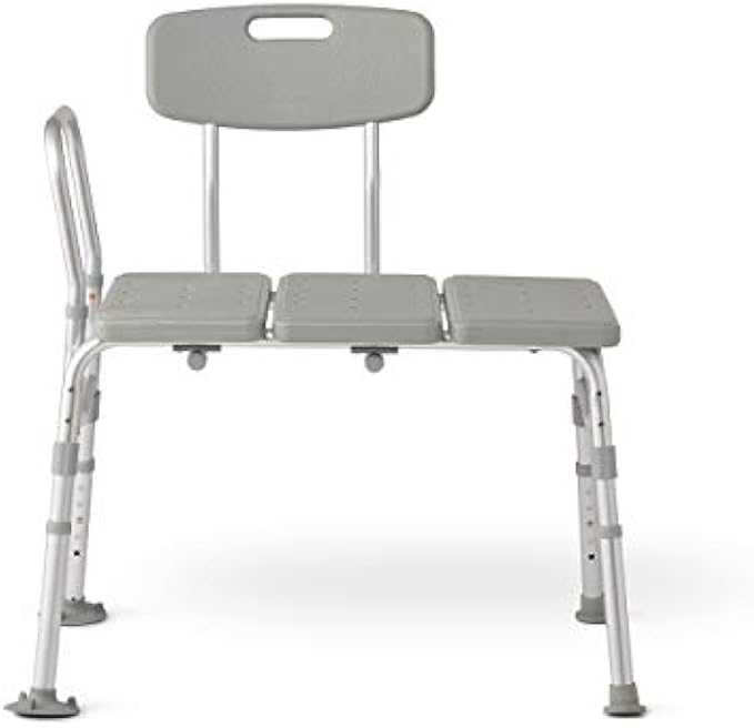 Medline Transfer Bench for Bathtub, for Use as a Bath Chair or Shower Seat, Durable with Height Adjustable Legs, Non-Slip Feet, Gray