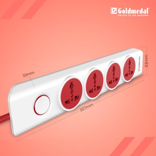 Goldmedal I-Design 4X1 Power Strip With 4 International Sockets,Master Switch,Indicator And 2-Meter Power Cable –White,Pack Of 1,Made With Fire-Retardant Material,Suitable For All Type Plugs,240Volts (Image - 5)