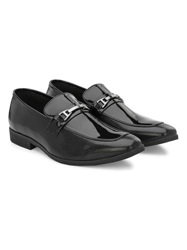 Image of San Frissco Men's Formal Loafers Leatherette Trending Glossy Shine Shoes,Semi Casual Cushioned Footbed Formal Shoes for Party, Slip-On Loafers, Lightweight and Comfortable Shoes