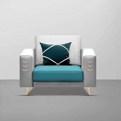 Image of Casaliving Falco 1 Seater Sofa Set for Living Room (Turquise Grey Fabric) Premium Fabric Sofa
