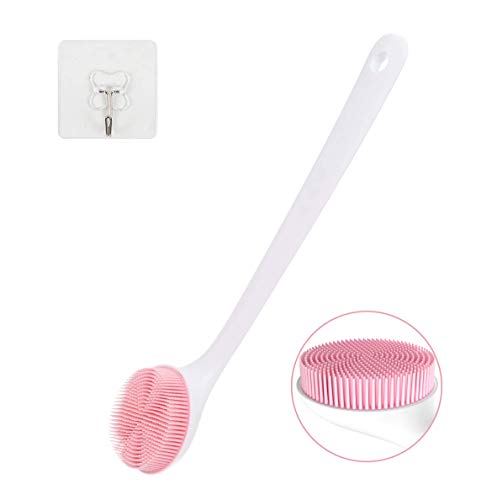 Silicone Bath Body Brush with Plastic Handle | Ultra Soft Silicon Scrubber for Bath and Shower | Super Light Weight | Back Brush for Cleaning & Massage | Back Scurbbers (Pink)