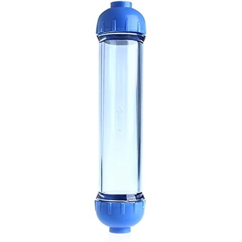YOEDAF in-line Water Filter Housing Fill, 1/4inch Water Purifier T33 Shell Filter Tube Parts Kit Water Refillable Inline Filter Reverse Osmosis(Blue+Transparent) Cover