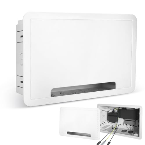 9 in Wall Media Box - Recessed Enclosure to Hide Wires for Apple Roku Fire TV | Structured Cable Organizer with Ventilation | No Drilling Needed for Mounting Brackets