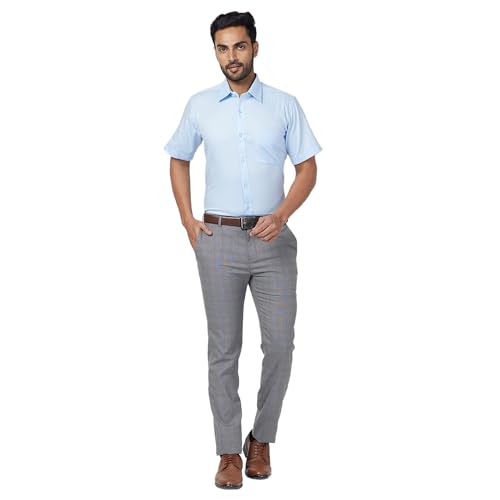 Image of Raymond Men Contemporary Fit Solid Pattern Pure Cotton Semi Cutaway Collar Half Sleeve Formal Shirt