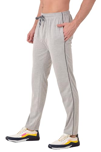 Image of RELIGHT WEARS Track Pant for Men - Rich Cotton, Regular Fit with One Side Zip Solid Trackpants | Stylish and Comfortable | Sports, Gym and Casual Wear, (S, MILANZ Grey)