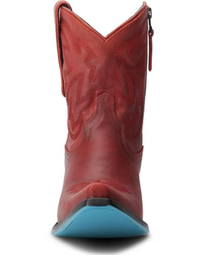 Lane Womens Smokeshow Embroidered Snip Toe Bootie Casual Boots Ankle Mid Heel 2-3" - Red4