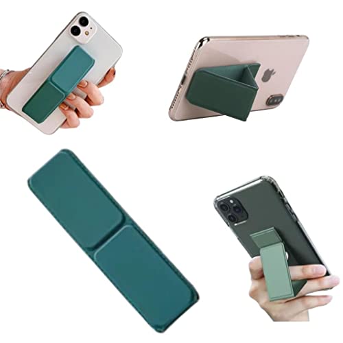 "N/A" Cell Phone Grip and Stand, Magnetic phone holder Foldable Leather Finger Horizontal and Vertical Mount Universal Compatibility Works on Most Smartphone, Tablets and Other Devices (Green)