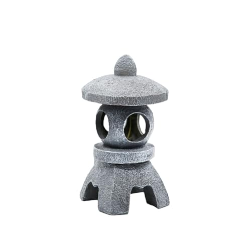 FACAIIO Farol solar LED de pagoda para jardín, luz de camino de resina recargable con encendido/apagado automático, diseño de piedra de imitación, gris (32,5 x 15 x 10 cm)