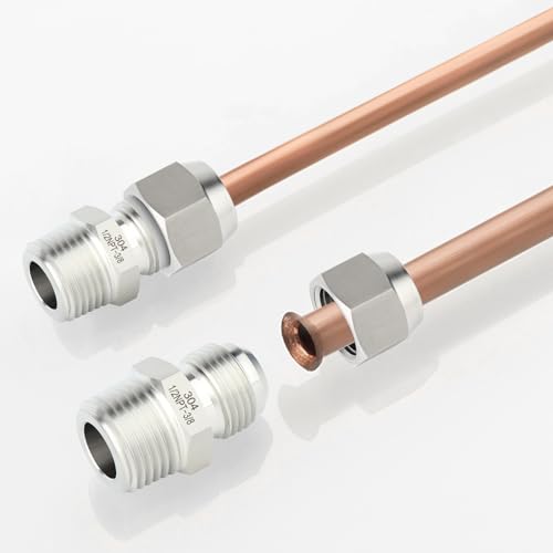 Image of TAISHER 2PCS Forging of 304 Stainless Steel Tube Flare Fittings, 3 /8 inch Male Flare x 1 /2 inch NPT Male, Half Union