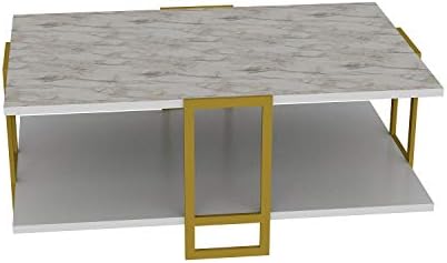Decorotika Polka 90 cm Wide Natural Marble Pattern Coffee Table - Limited Edition