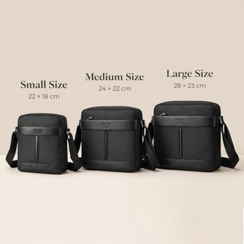 شنطة كروس رجالي حقيبة كتف للرجال شنطه كروس من القماش المطعم بالالجلد (Black, Large (28 * 23 سم))