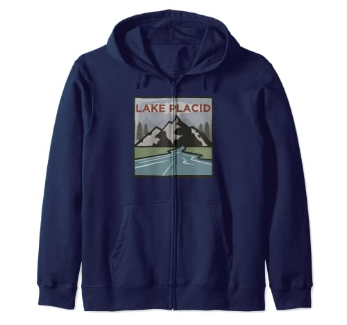 Vintage Lake Placid, NY Illustration / Retro Lake Placid Zip Hoodie