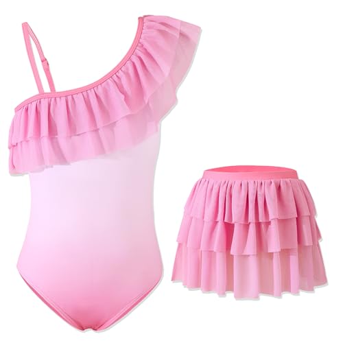 Image of Mikrdoo Girls One Piece Swimsuit with Skirt One Shoulder Ruffle Bathing Suit Beach Outfits