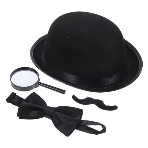 BESPORTBLE Detective Costume Set Detective Hat Magnifying Lens Fake Beard Bowtie Pretend Play Props Black
