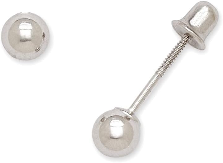 Solid 14k White Gold Mini 4mm Ball Screw Back Earrings Ball Earring for Women
