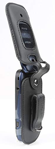 BELTRON Leather Fitted Case for Kyocera Cadence 4G LTE S2720 Verizon Flip Phone - Features: Rotating Belt Clip, Screen & Keypad Protection, Secure Fit - Black