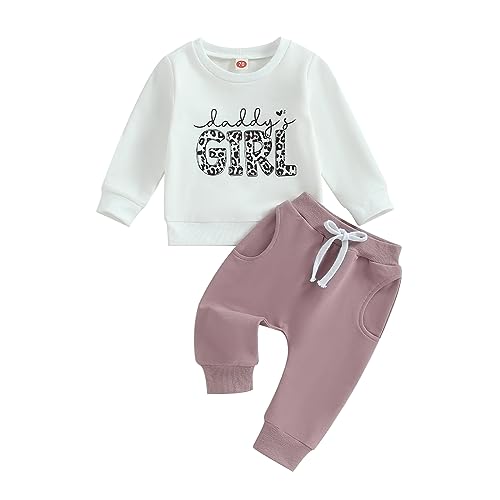 Image of Toddler Baby Girl Clothes Daddys Girl Long Sleeve Pullover Sweatshirt Stretch Jogger Pants Infant Fall Winter Outfit