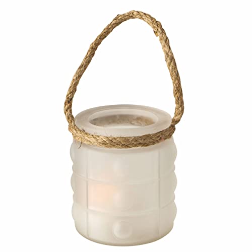 Milchglas Windlicht 9 cm - 5er Set - Kerzenglas mit Kordel zum Hängen - Glas Teelicht Kerzen Halter Tisch Deko Balkon Garten Wohnzimmer