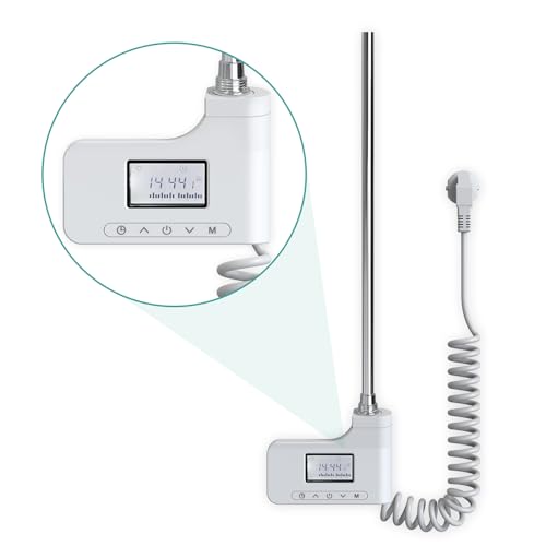 emke accessoires pour sèche serviettes, 600w,6 modes,Élément chauffant pour seche serviette radiateur salle de bain, avec thermostat et timing, serrure pour enfants,blanc