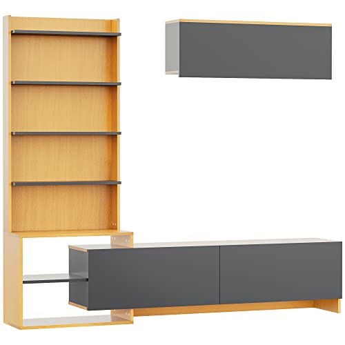 ARMADIETTO INCLUSO: Oltre a questo mobile TV moderno, il set include un armadietto a muro di design, che ti offre uno spazio extra per decorare i tuoi spazi e tenere in ordine.