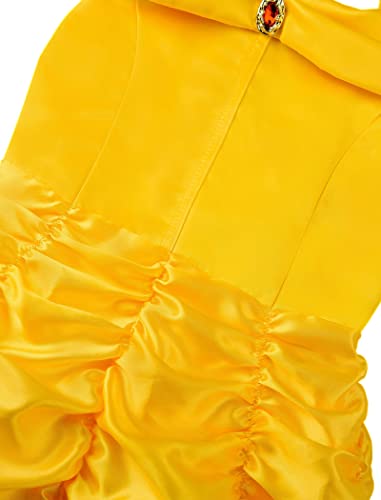 Knemmy Princess Dress Up Clothes Halloween Beauty And Beast Costume For Girl Cosplay Birthday Outfit Yellow (Yellow, 4(120)) #TOP5