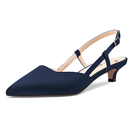 Castamere Low Kitten Heel Pointed Toe Pumps Women Slingback Slip-on Sandals Wedding Office Party Dress 1.4 Inches Heels