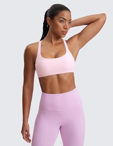 Image of CRZ YOGA Naked Feeling Criss-Cross Sports Bra | Light Support, Removable Pads, Yoga, Sleek, Strappy Back, Scoop Neck, for Women