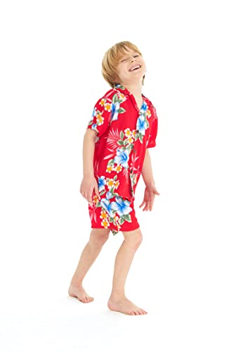 Image of Matchable Family Hawaiian Luau Men Women Girl Boy Clothes in Hibiscus Red